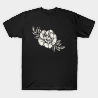 Peony Black and White Flower Sketching Desing T-Shirt